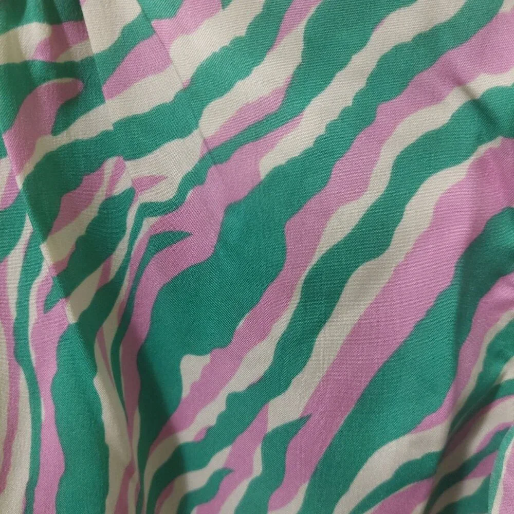 NWT Voy Green/Pink Zebra-Stripe Flutter Sleeve Blouse~Tie Back~SMALL - Picture 7 of 9